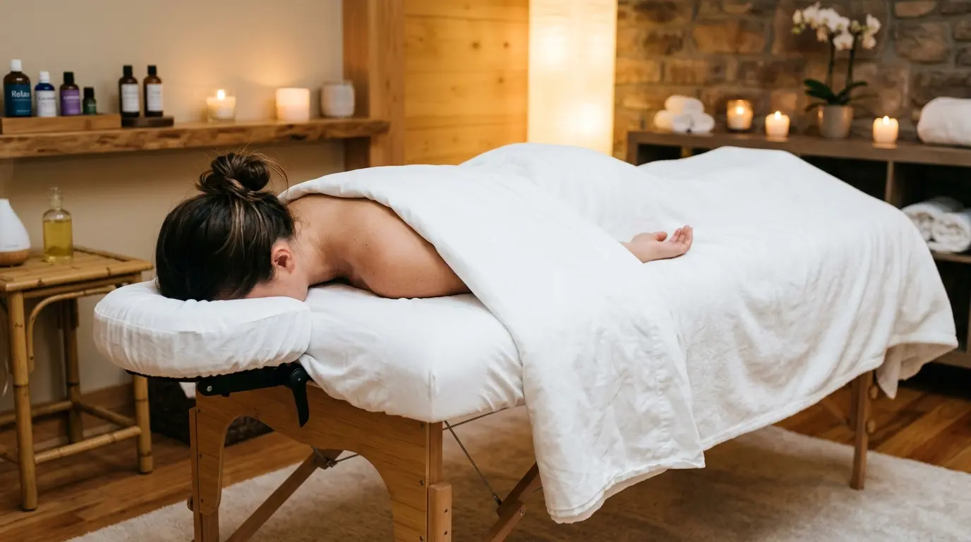 Client relaxing during a home Swedish massage in Dubai