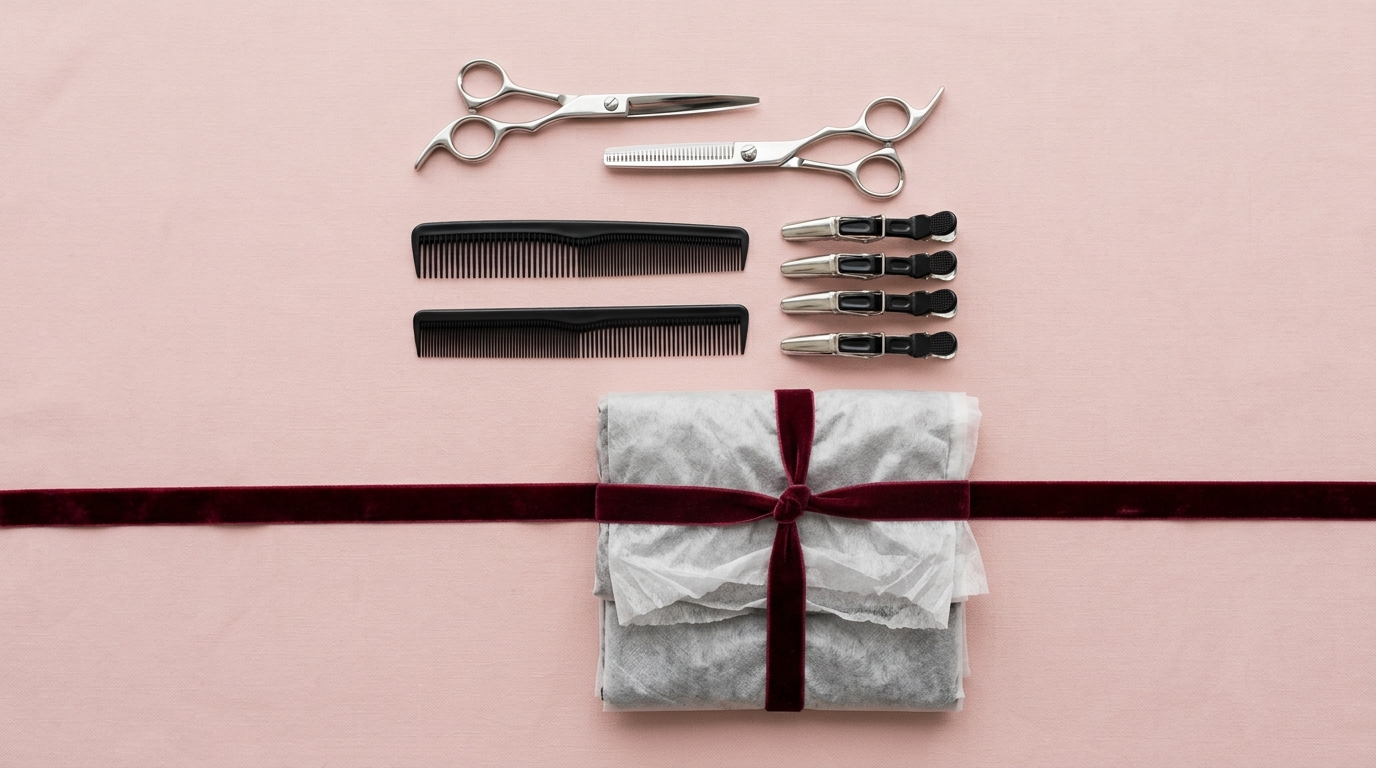 Sterilised hairstyling tools and single-use capes for home hair service in Dubai