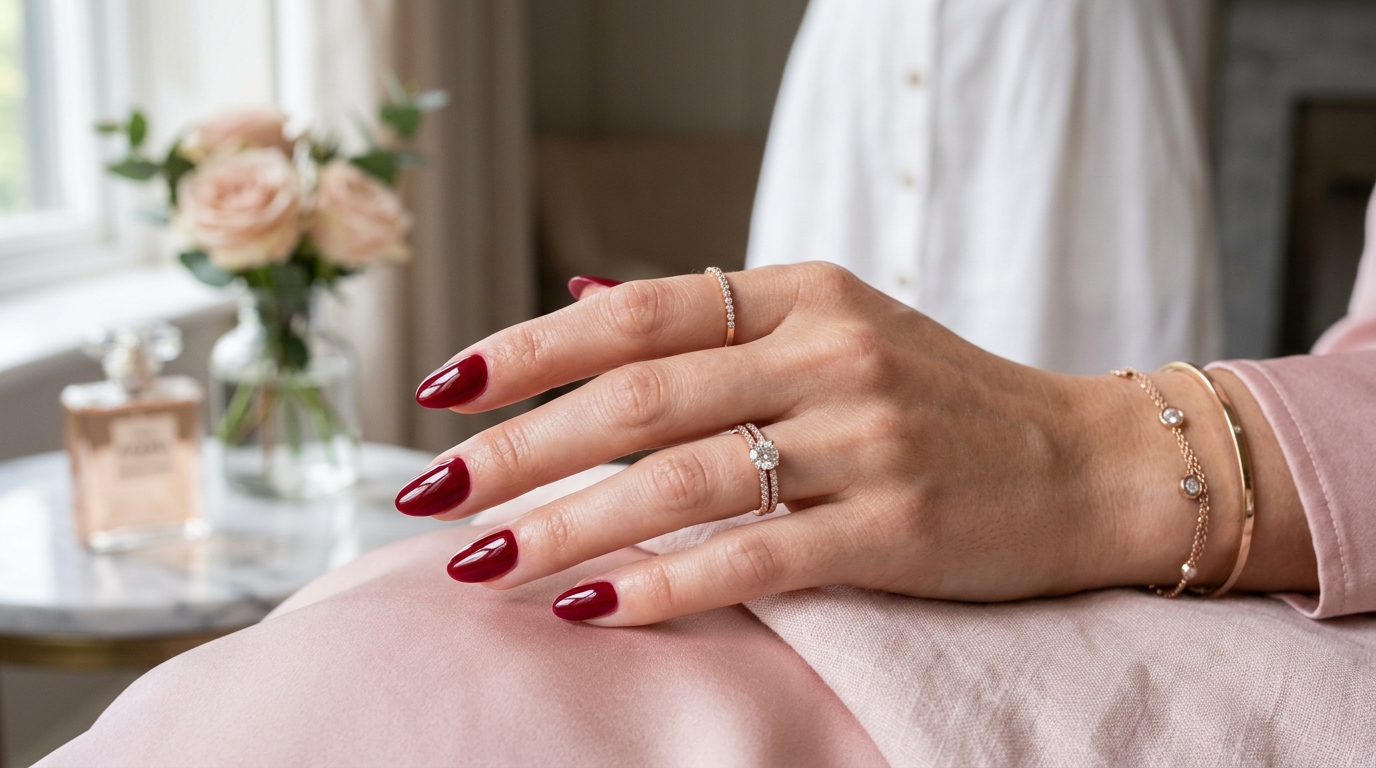 Finished manicure results from a home nail service in Dubai