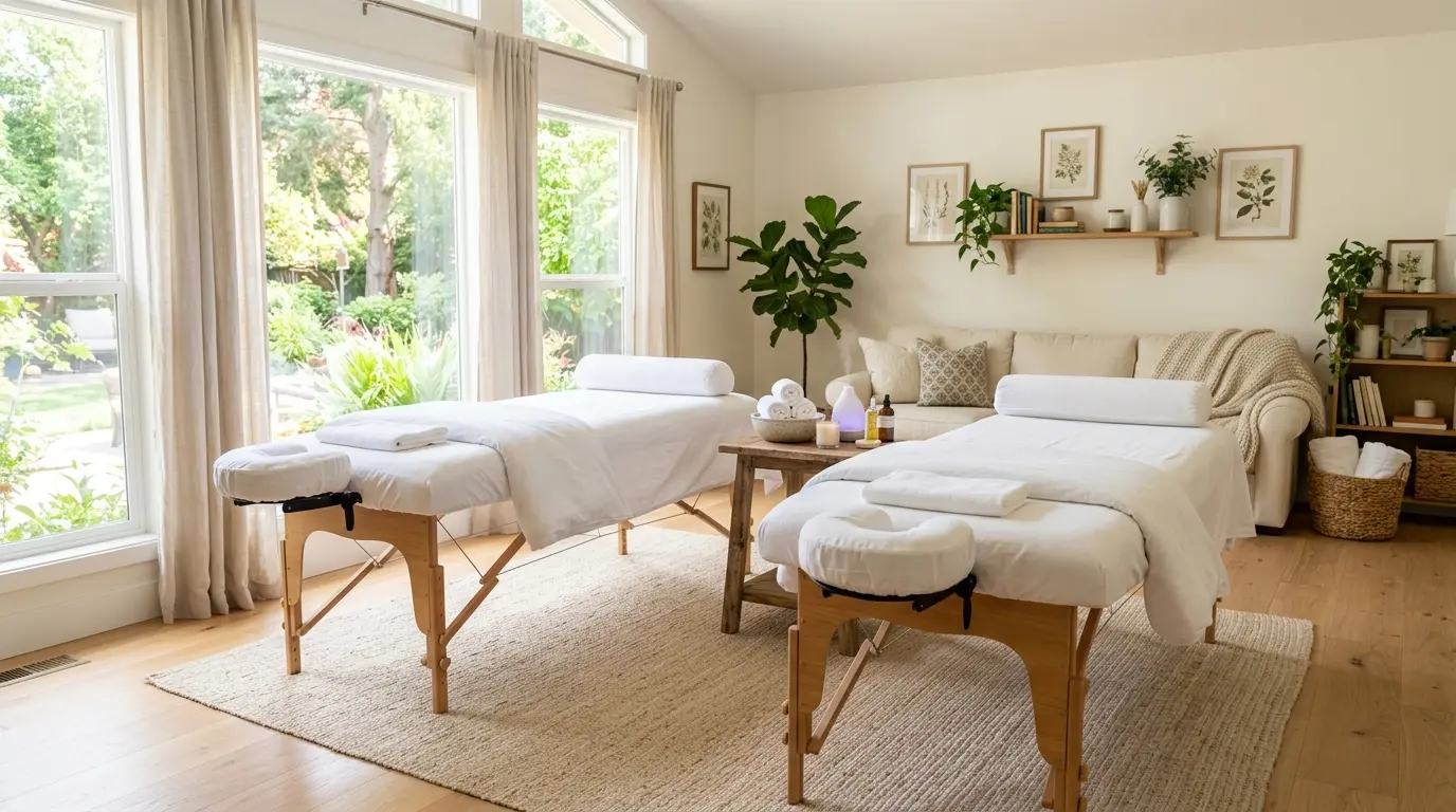 Couples massage setup at home in Dubai
