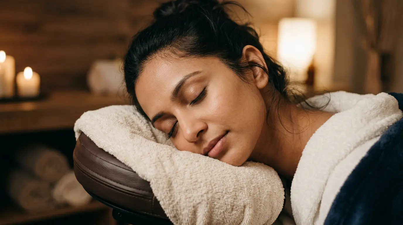 Client relaxing during a home massage service in Dubai